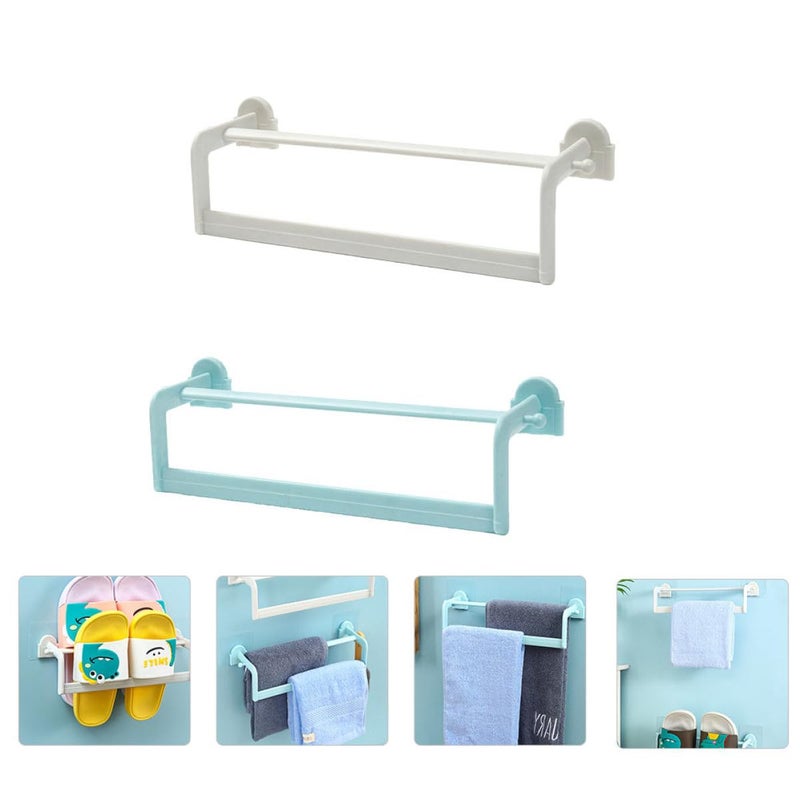 White Blue 2Pcs No Drill Wall Mounted Dual Bar Towel Rack Bathroom Storage Organizer - Image 5