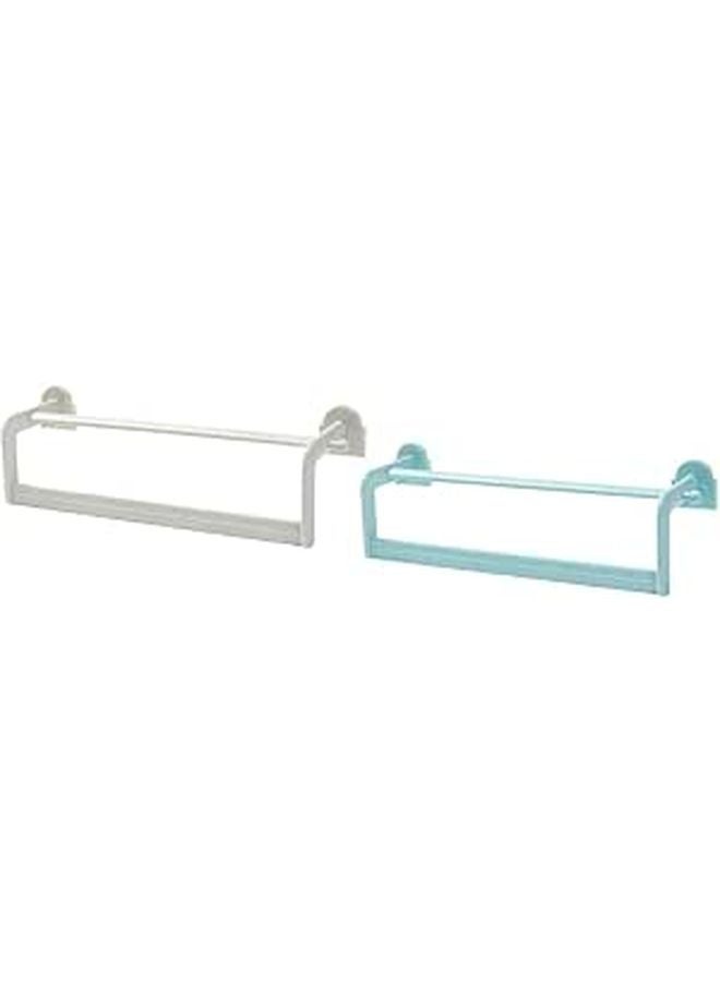 White Blue 2Pcs No Drill Wall Mounted Dual Bar Towel Rack Bathroom Storage Organizer - Image 1