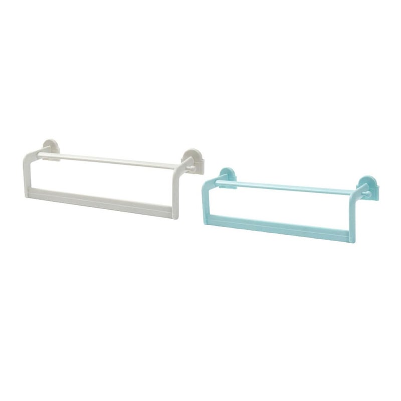 White Blue 2Pcs No Drill Wall Mounted Dual Bar Towel Rack Bathroom Storage Organizer - Image 2