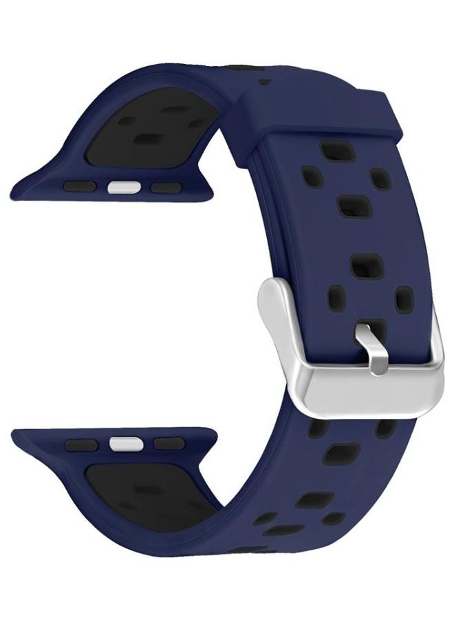 NIBEMINENT Square Hole Two-Colour Silicone Buckle Replacement Strap Watchband For Apple Watch Series 1/2/3/4/5/6/7/SE 42-44-45mm Navy Blue/Black - Image 1