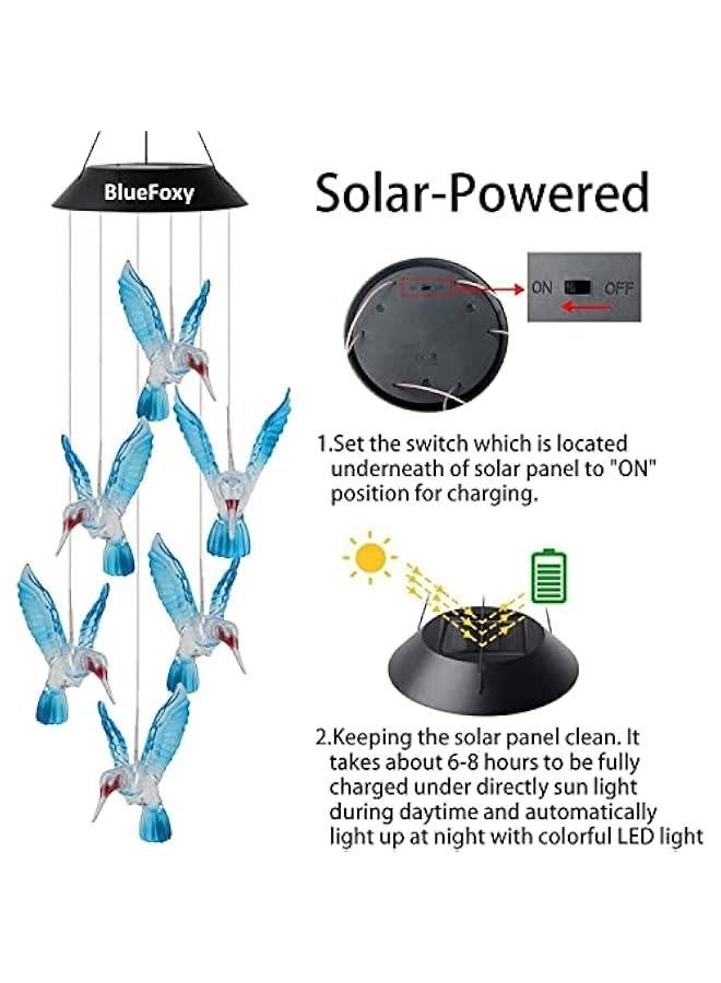 Solar Wind Chimes Outdoor, Colorful Hummingbird Wind Chimes for Outside Solar Lights Fairy Garden Accessories for Patio Yard Porch Garden, Birthday Gifts for Grandma Wife Mom - Image 4