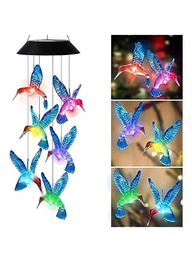Solar Wind Chimes Outdoor, Colorful Hummingbird Wind Chimes for Outside Solar Lights Fairy Garden Accessories for Patio Yard Porch Garden, Birthday Gifts for Grandma Wife Mom - Image 1