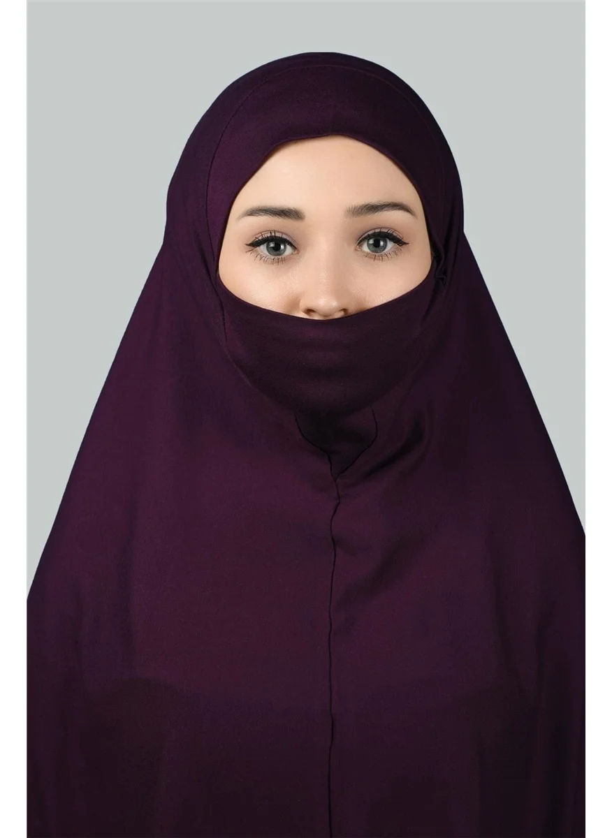 Altobeh Ready-made Turban Practical Scarf with Veil Hijab with Nikap - Prayer Cover Soufflé (3Xl) - Plum