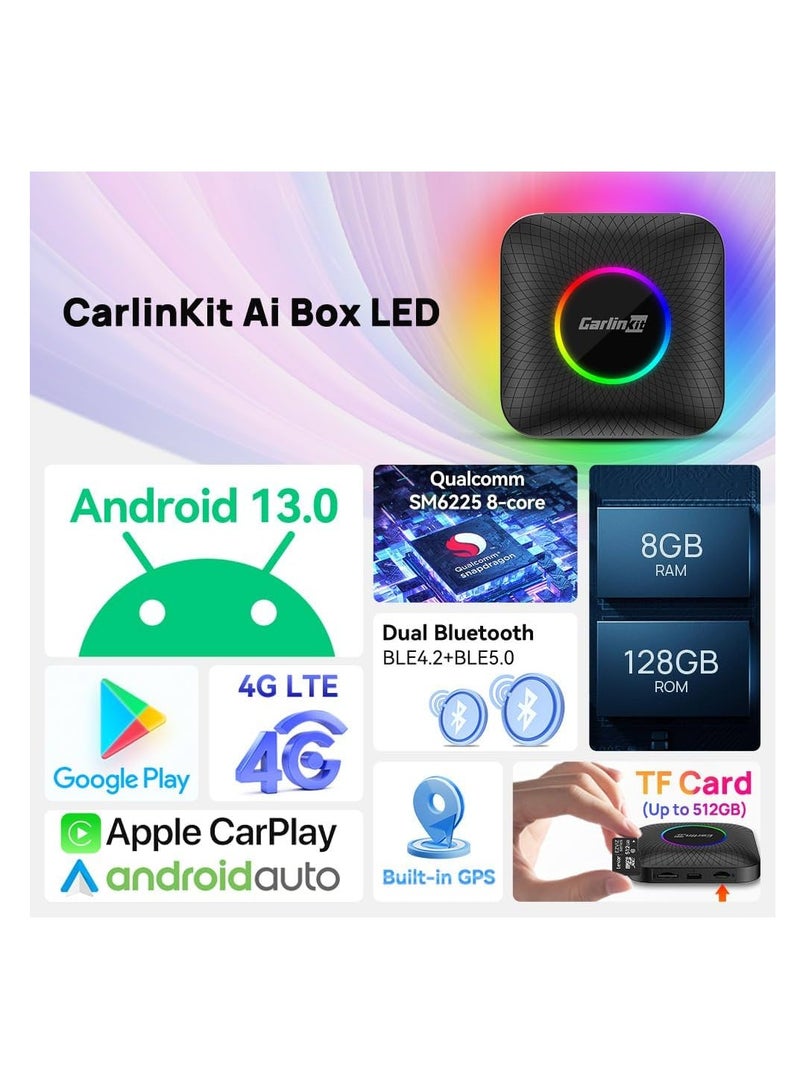 Latest Ai Box LED, Android 13, Qualcomm 6225, 8GB+128GB, Wireless CarPlay Android Auto 3-in-1 Dongle comes with Google Play Store, Streaming Video, Only for the Vehicle with Wired CarPlay - Image 2