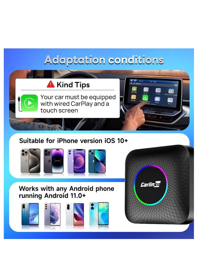 Latest Ai Box LED, Android 13, Qualcomm 6225, 8GB+128GB, Wireless CarPlay Android Auto 3-in-1 Dongle comes with Google Play Store, Streaming Video, Only for the Vehicle with Wired CarPlay - Image 5