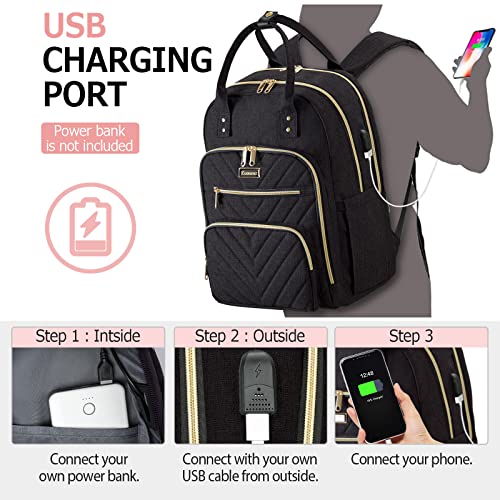 Kuosdaz Travel Laptop Backpack for Women, School Backpack for Teens, 15.6 Inch Work Laptop Bag with USB Port Charging, Water Resistant College School Bookbags for Girls, Black - Image 3