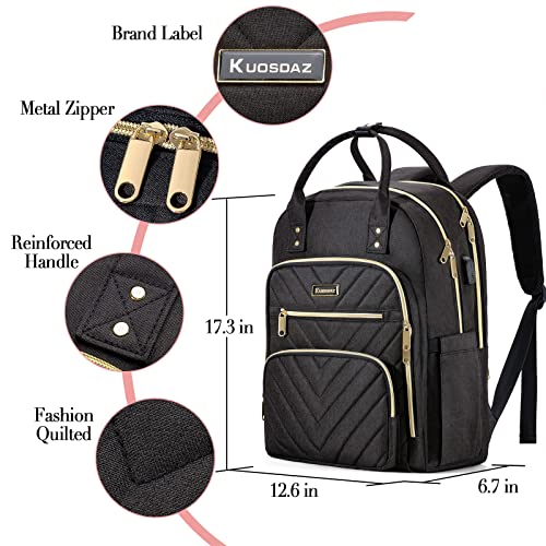 Kuosdaz Travel Laptop Backpack for Women, School Backpack for Teens, 15.6 Inch Work Laptop Bag with USB Port Charging, Water Resistant College School Bookbags for Girls, Black - Image 4