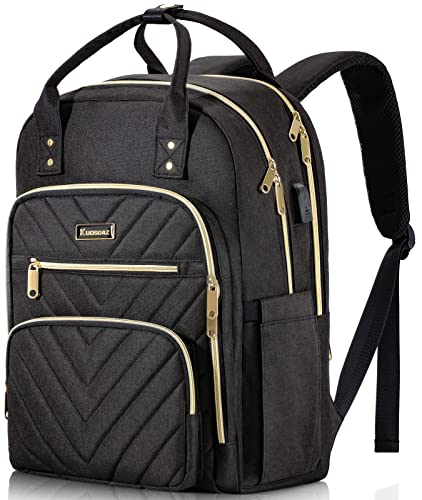 Kuosdaz Travel Laptop Backpack for Women, School Backpack for Teens, 15.6 Inch Work Laptop Bag with USB Port Charging, Water Resistant College School Bookbags for Girls, Black - Image 1