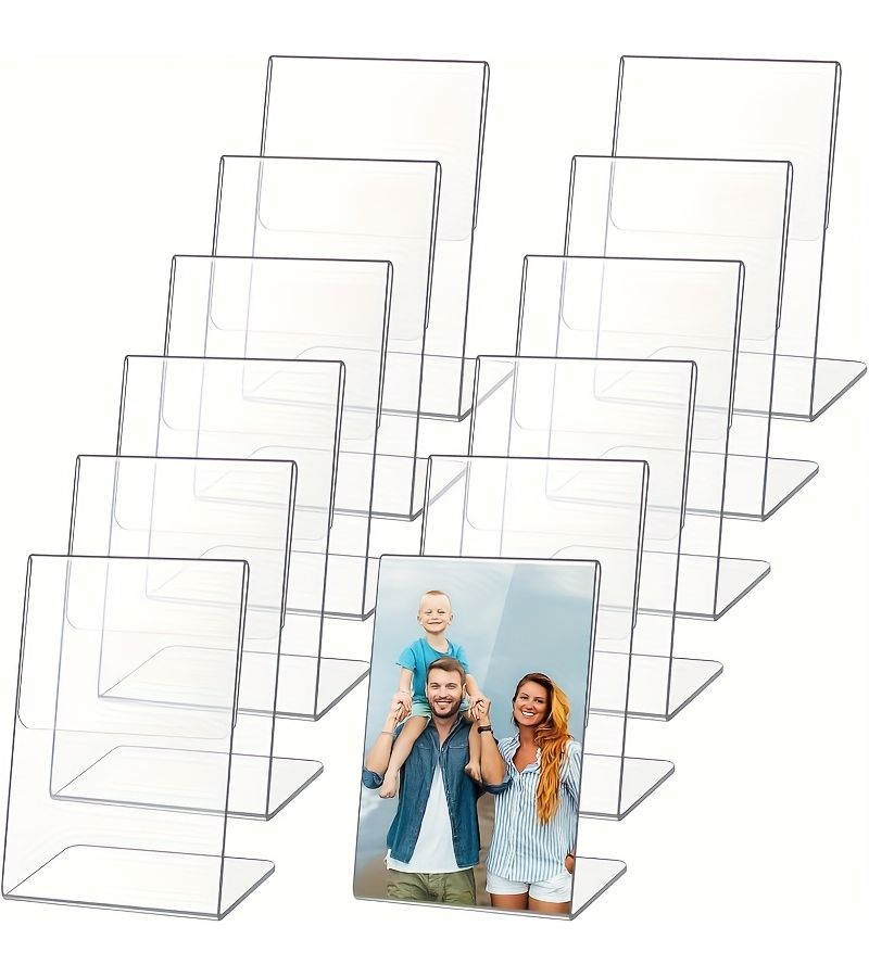 12 Transparent Acrylic Photo Frames 3 Inch Slant Back Stand for Tabletop Display - Image 1