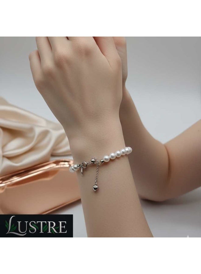 LUSTRE Stackable Freshwater Pearl Bangle Bracelet 4-5mm, 925 Sterling Silver - Elegant Gift for Eid, Weddings & Women - Image 1