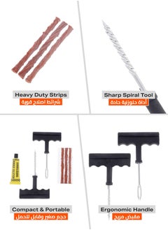 LAWAZIM Tubeless Tire Repair Kit-Rubber Plugs Quick Drying Rubber Cement Sealant Tire Plug Insertion Tool Reamer-Flat Wheels Emergency Puncture Repair Maintenance on Bikes Vehicle Automotives Roadside  - Image 3