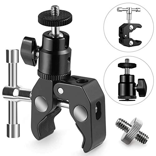 SLOW DOLPHIN Photography Super Clamp with Camera Clamp Mount Ball Head Clamp and Mini Ball Head Hot Shoe Mount Adapter with 1/4'' -20 Tripod Screw for LCD Monitor, LED Flash Light,Microphone (2 PCS) - Image 2