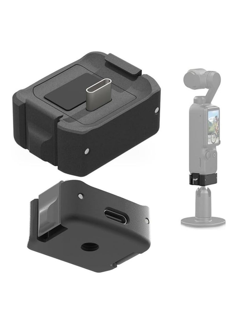 Excefore For OSMO Pocket 3 Charging Adapter Base, Aluminum Alloy Stabilizer Base Bracket, for DJI Pocket 3,1/4 Threaded Hole on The Bottom and Gopro Connector for attaching to Tripod, Selfie Stick, etc - Image 1