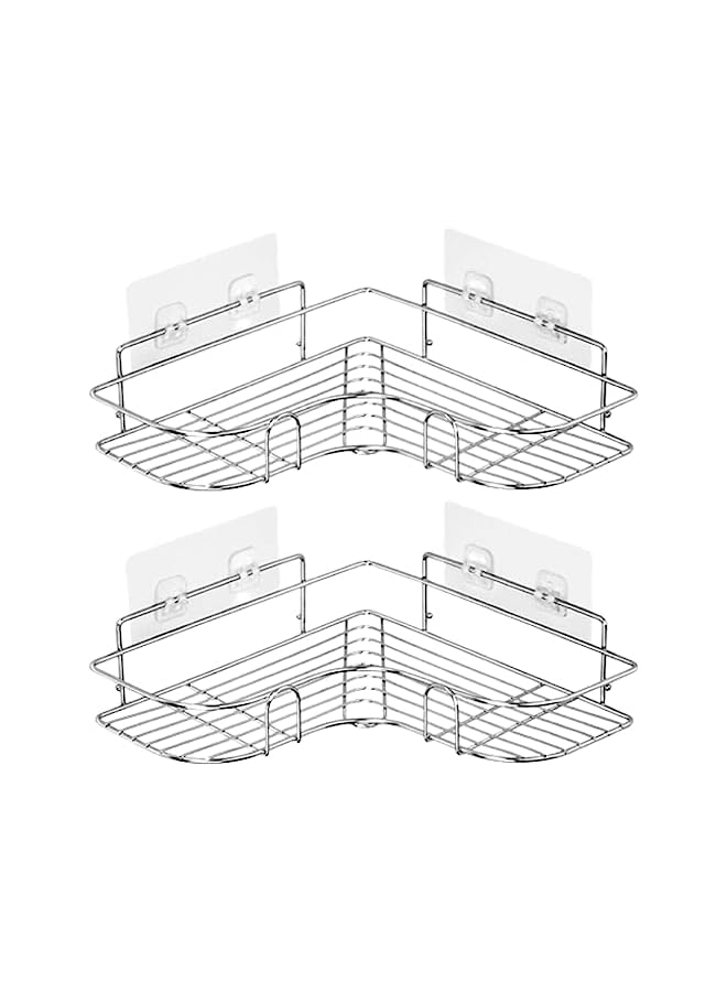 SKY-TOUCH 2PCS Corner Shower Shelves，Self Adhesive No Drilling Wall Mounted Shower Storage Shelf Organizer for your Bathroom, Kitchen and Toilet，Stainless Steel - Image 2