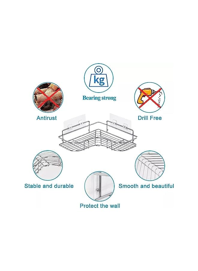 SKY-TOUCH 2PCS Corner Shower Shelves，Self Adhesive No Drilling Wall Mounted Shower Storage Shelf Organizer for your Bathroom, Kitchen and Toilet，Stainless Steel - Image 3