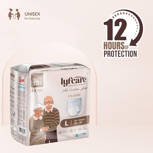 Lyfcare Classic Adult Diapers Large Size (L) - 10 Units | Unisex Diapers Pants Style | Waist (75-100 cm) | Wetness Indicator, Super Absorption, 360° Protection & 0% Leakage | For Men & Women - Image 2