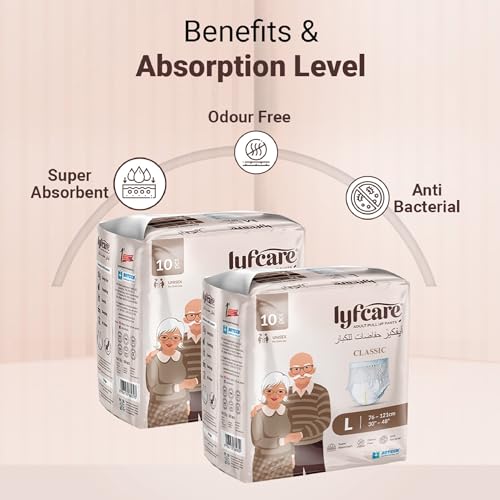 Lyfcare Classic Adult Diapers Large Size (L) - 10 Units | Unisex Diapers Pants Style | Waist (75-100 cm) | Wetness Indicator, Super Absorption, 360° Protection & 0% Leakage | For Men & Women - Image 4
