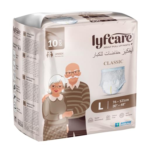 Lyfcare Classic Adult Diapers Large Size (L) - 10 Units | Unisex Diapers Pants Style | Waist (75-100 cm) | Wetness Indicator, Super Absorption, 360° Protection & 0% Leakage | For Men & Women - Image 1