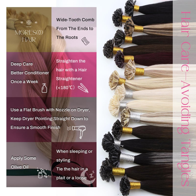 Moresoo K Tip Hair Extensions Human Hair Highlight Ash Blonde Mixed Bleach Blonde U Tip Hair Extensions Human Hair 50G/50S 20 Inch - Image 4