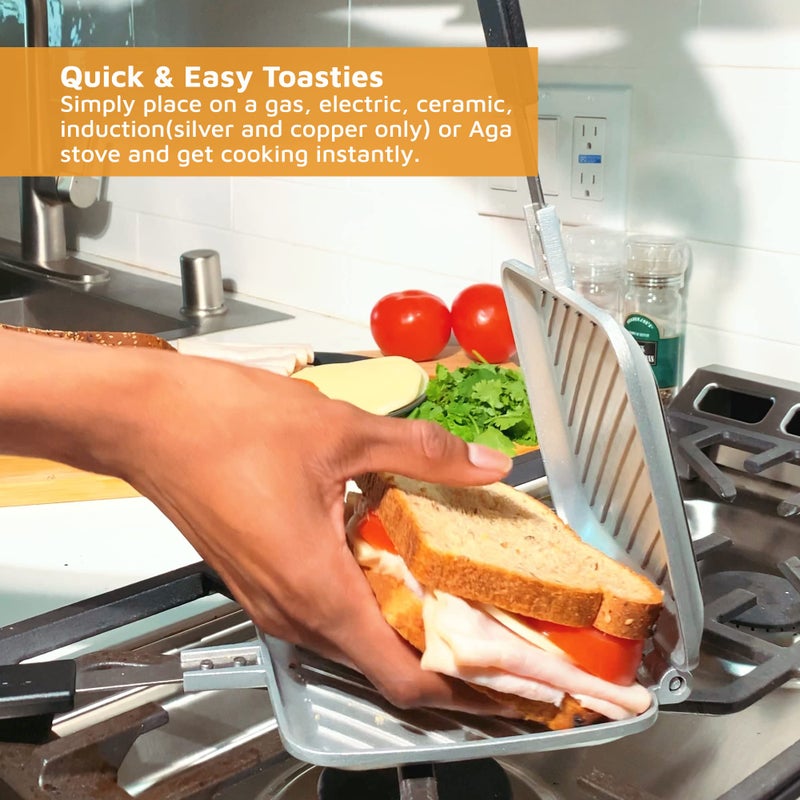 Jean-Patrique صانع ساندويتش الإفطار، مكبس الجبن المشوي، مكبس ساندويتش بانيني، محمصة ساندويتش - غير لاصق على الموقد من جان باتريك (فضي) - Image 2