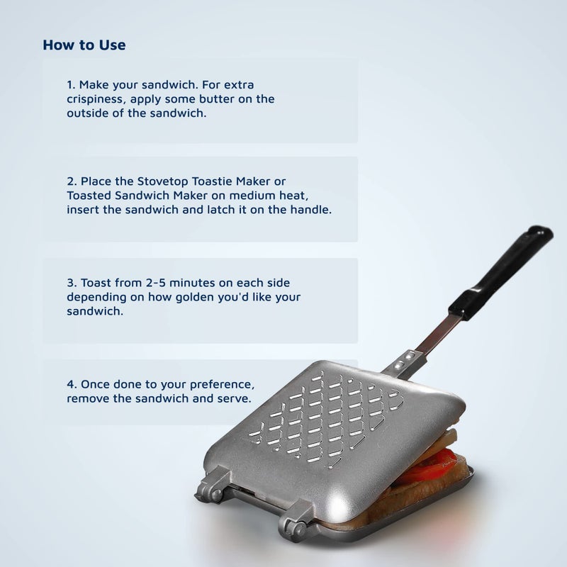 Jean-Patrique صانع ساندويتش الإفطار، مكبس الجبن المشوي، مكبس ساندويتش بانيني، محمصة ساندويتش - غير لاصق على الموقد من جان باتريك (فضي) - Image 4