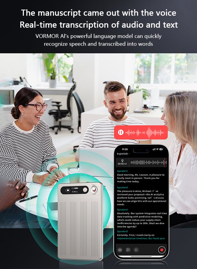 VORMOR AI Voice Recorder, Note Voice Recorder w/Case, App Control, AI Transcribe & Summarize, 64GB Portable Digital Recorder with 134 Languages Voice-to-Text, Audio Recorder for Lectures Meetings Calls-Golden - Image 5
