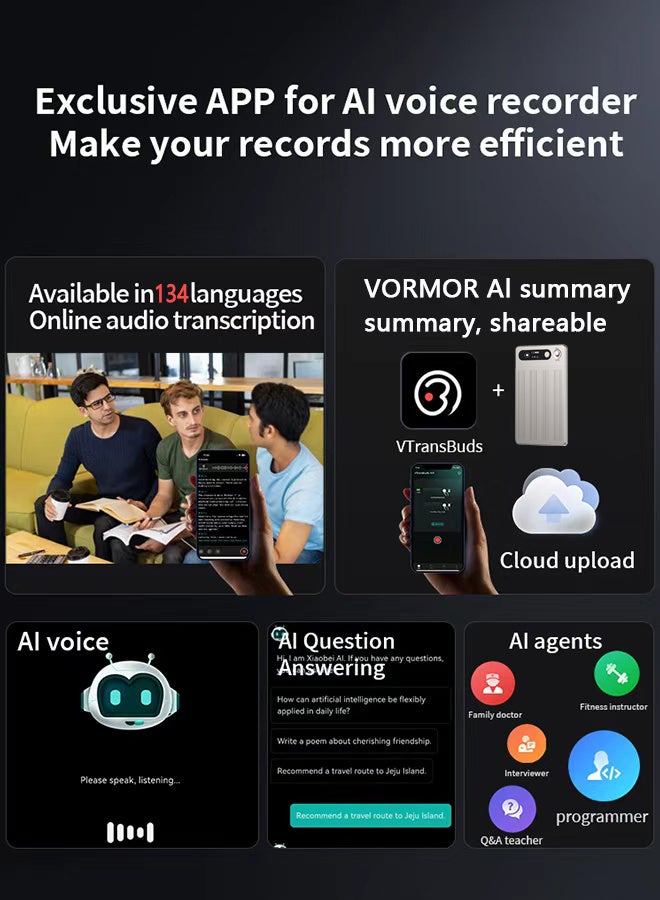 VORMOR AI Voice Recorder, Note Voice Recorder w/Case, App Control, AI Transcribe & Summarize, 64GB Portable Digital Recorder with 134 Languages Voice-to-Text, Audio Recorder for Lectures Meetings Calls-Golden - Image 3