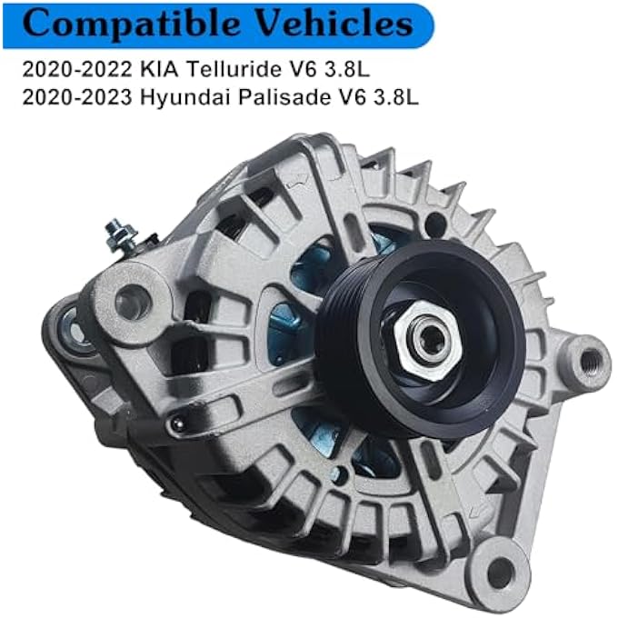 DYRDINSHOW 37300-3L060 Alternator 180Amp 12V 6-Groove Pulley Clockwise Compatible with Kia Telluride 3.8L 2020-2022, Hyundai Palisade 3.8L 2020-2023, Replace 2722099 601-10129 373003L060 - Image 3