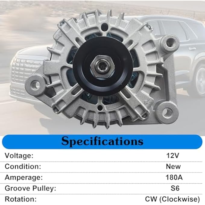 DYRDINSHOW 37300-3L060 Alternator 180Amp 12V 6-Groove Pulley Clockwise Compatible with Kia Telluride 3.8L 2020-2022, Hyundai Palisade 3.8L 2020-2023, Replace 2722099 601-10129 373003L060 - Image 4