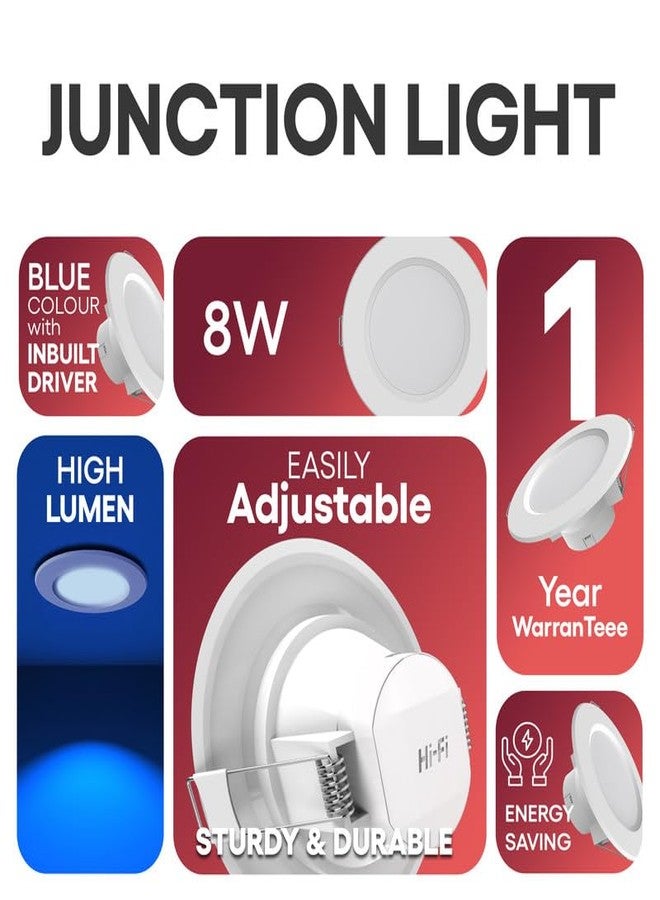 elleys' ZYDO 8W LED Down Light (Blue Light) Round Recessed Ceiling LED Light | Cut Out- 75 mm | BIS Certified & 4KV Surge Protection pop Lights for Ceiling (8W, Pack of 10) - Image 2