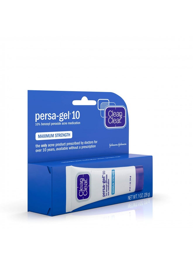 Clean & Clear - Clean & Clear Persa-Gel 10 Acne Medication Spot Treatment with Maximum Strength 10% Benzoyl Peroxide, Pimple Cream & Acne Gel Medicine for Face Acne with Benzoyl Peroxide Medication, 1 oz - Image 1