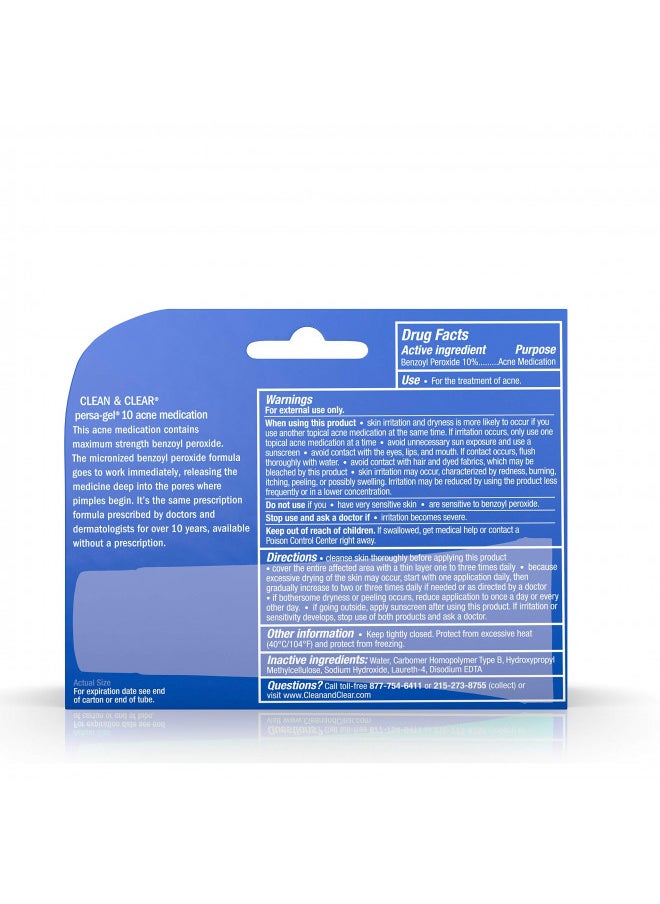 Clean & Clear - Clean & Clear Persa-Gel 10 Acne Medication Spot Treatment with Maximum Strength 10% Benzoyl Peroxide, Pimple Cream & Acne Gel Medicine for Face Acne with Benzoyl Peroxide Medication, 1 oz - Image 1