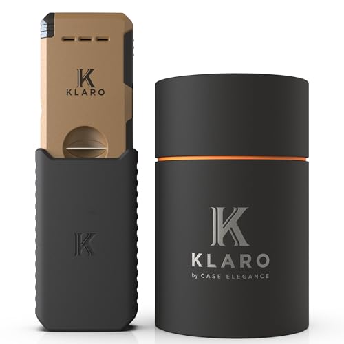 CASE ELEGANCE KLARO Double Torch Lighter and V-Cut Cutter, Spring-Loaded V-Cut, Swivel Protective Flame Cover, Hidden Poker, Gift-Ready with Silicone Sleeve, Coyote Brown Powder-Coated Finish, Lighter for Men - Image 1