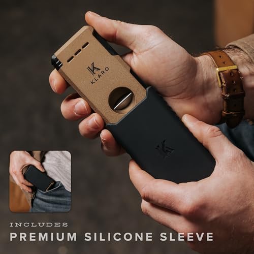 CASE ELEGANCE KLARO Double Torch Lighter and V-Cut Cutter, Spring-Loaded V-Cut, Swivel Protective Flame Cover, Hidden Poker, Gift-Ready with Silicone Sleeve, Coyote Brown Powder-Coated Finish, Lighter for Men - Image 4