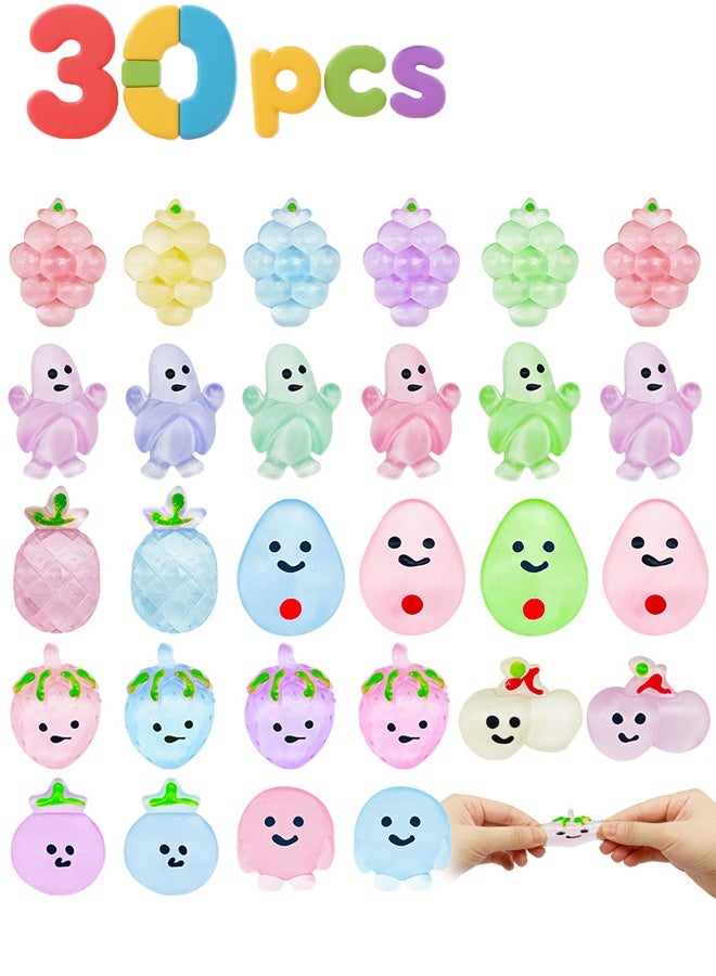 30 PCS Mochi Squishy Toys Set- Mini Squishies Set for Kids -  Fruit Shapes (Cherry, banana, Strawberries) - Stress Relief Toys for Party Favors, Classroom Rewards - Soft, Non-Toxic & Slow Rising - for Ages 3+, Boys & Girls - Image 1