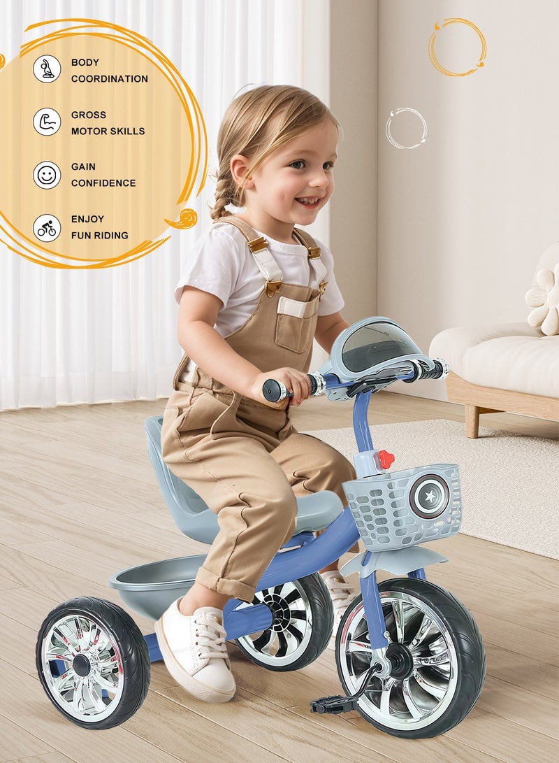 MaBaby دراجات ثلاثية للأطفال، مع سلة تخزين، مع موسيقى وضوء، دراجة للأطفال من 2-6 سنوات، دراجة توازن للداخل والخارج - Image 3
