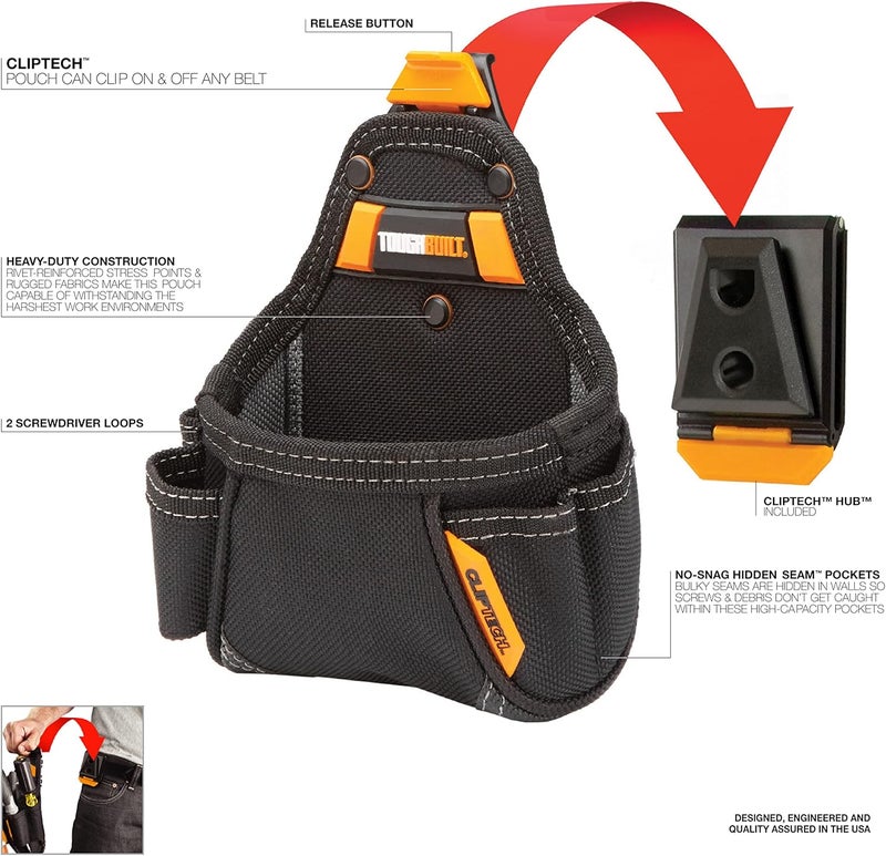 TOUGHBUILT - Tape Measure/All Purpose Pouch - Pockets and Loops, Rugged 6-Layer Construction, Patented ClipTech ™ Hub - Image 2