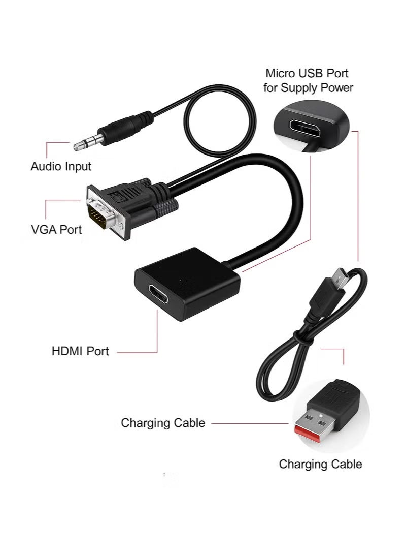 FUJISHKA VGA to  HDMI Converter Adapter, VGA Male to HDMI Female Cable with 1080P HD Video and Audio Support – for Connecting Old PC, Laptop with VGA Output to Monitor, HDTV, Projector – Includes 3.5mm Audio and USB Cable - Image 5