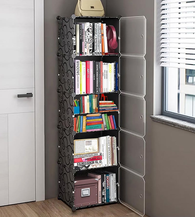 AYSIS Non Woven Fabric, Plastic, Metal Bookshelf | Storage Shelve For Books Storage Organizer |Children Book Rack | Bookcase For Home Furniture (10 Cases, Black) - Image 1