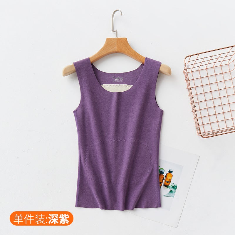 German velvet thermal vest womens fleece-lined thickened winter seamless heating inner wear vest sling inner base cotton vest Light purple  - Image 2