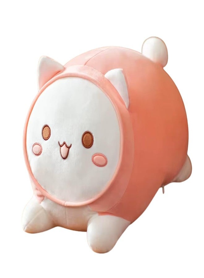 TechMax Solution Pink Cat Plush Cylinder Pillow, Kawaii Anime Kitten Blushing Squishy Cushion - Image 1