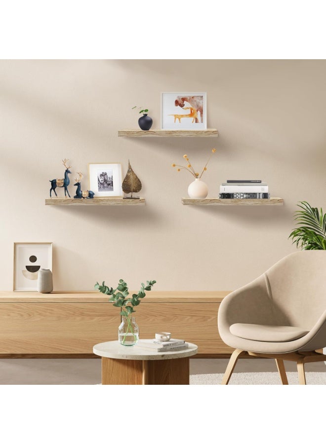 eBasket 3-piece hanging wall shelf set, 13-inch natural wood wall shelves for home decoration, wall-mounted hanging display shelf for living room, bedroom, bathroom, kitchen and also office (wood color) - Image 2