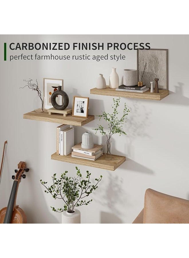eBasket 3-piece hanging wall shelf set, 13-inch natural wood wall shelves for home decoration, wall-mounted hanging display shelf for living room, bedroom, bathroom, kitchen and also office (wood color) - Image 5