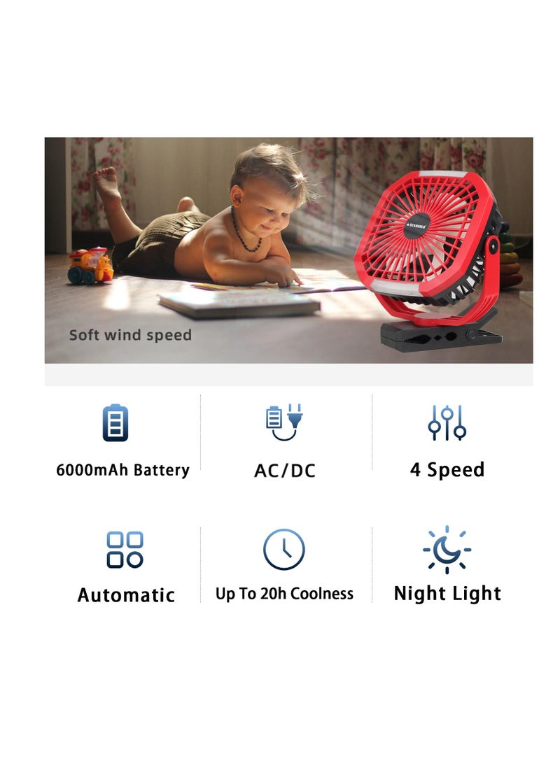 Stargold Clip On Fans Rechargeable 4 Speeds Portable Fan with Sturdy Clip Red - Image 5