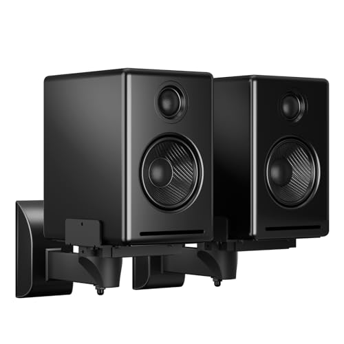 suptek Speaker Wall Mounts, Dual Speaker Stands for Surround Sound Speakers, Universal Bracket, Tilt Swivel Shelves Up to 55lbs Black (2 Pack) - Image 1