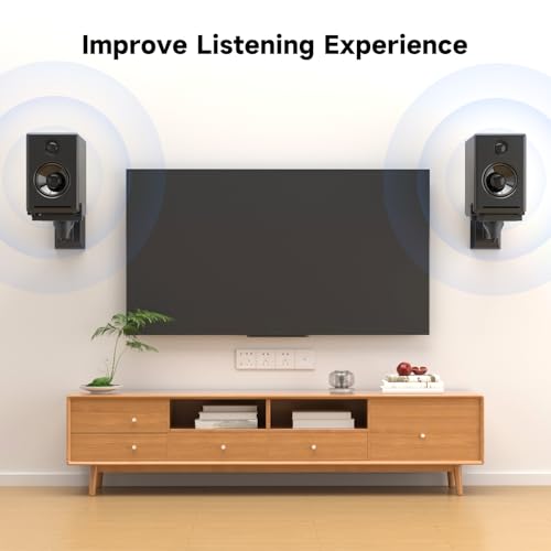 suptek Speaker Wall Mounts, Dual Speaker Stands for Surround Sound Speakers, Universal Bracket, Tilt Swivel Shelves Up to 55lbs Black (2 Pack) - Image 3