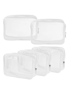 5 Packs Clear Cosmetics Bag TSA Approved, PVC Zippered Toiletry Carry Pouch Portable Makeup Bag for Vacation Travel, Bathroom and Organizing Waterproof Makeup Vinyl Case (Medium, White)