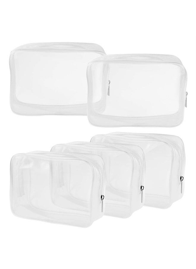 Wobe - 5 Packs Clear Cosmetics Bag TSA Approved, PVC Zippered Toiletry Carry Pouch Portable Makeup Bag for Vacation Travel, Bathroom and Organizing Waterproof Makeup Vinyl Case (Medium, White) - Image 1