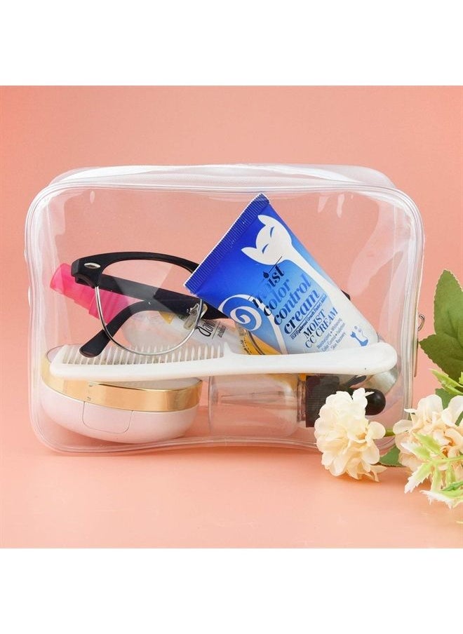 Wobe - 5 Packs Clear Cosmetics Bag TSA Approved, PVC Zippered Toiletry Carry Pouch Portable Makeup Bag for Vacation Travel, Bathroom and Organizing Waterproof Makeup Vinyl Case (Medium, White) - Image 1
