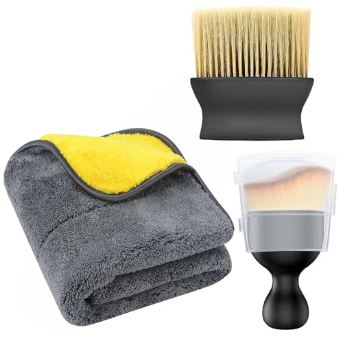 DETACHI Car Interior Cleaning Brush + Microfiber Cloth Super Absorbment 40x40 850 GSM+ Ultra Soft Hair Bristle Brush for A/c Vents Dust, Dashboard Cleaning Laptops, Cleaning Tools Combo Pack 3Pcs - Image 1